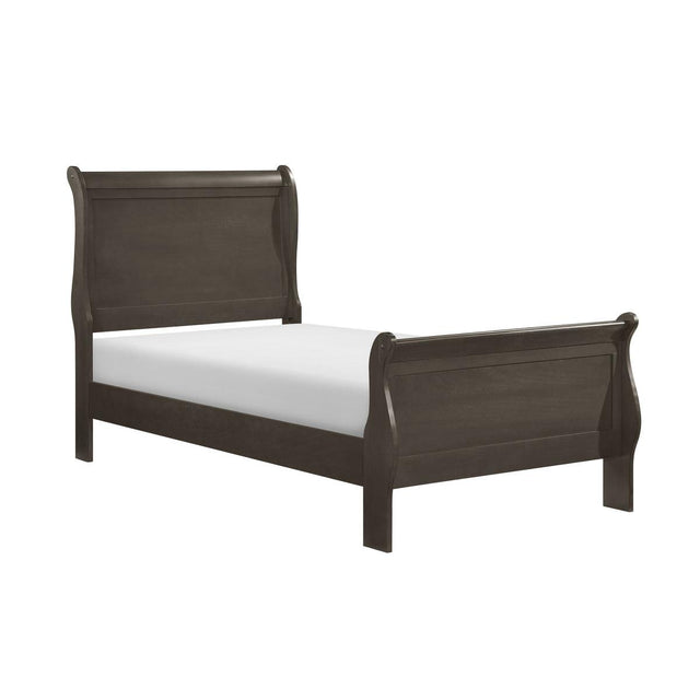 Mayville Stained Grey Twin Youth Sleigh Bed angle view showing headboard