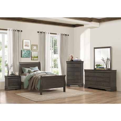 Side view of Mayville Stained Grey Twin Youth Sleigh Bed