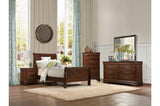 Side view of Mayville Burnished Brown Cherry Panel Bedroom Set bed