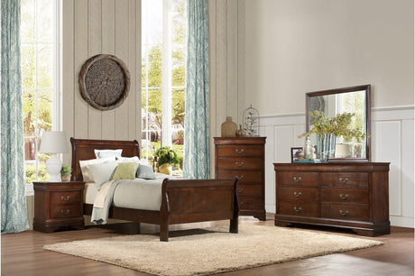 Mayville Brown Cherry Youth Twin Sleigh Bed angled view