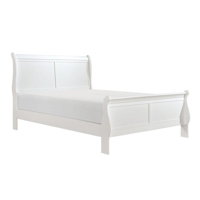 Mayville White Traditional Okume Veneer Wood and Engineered Wood Queen Sleigh Bed side view