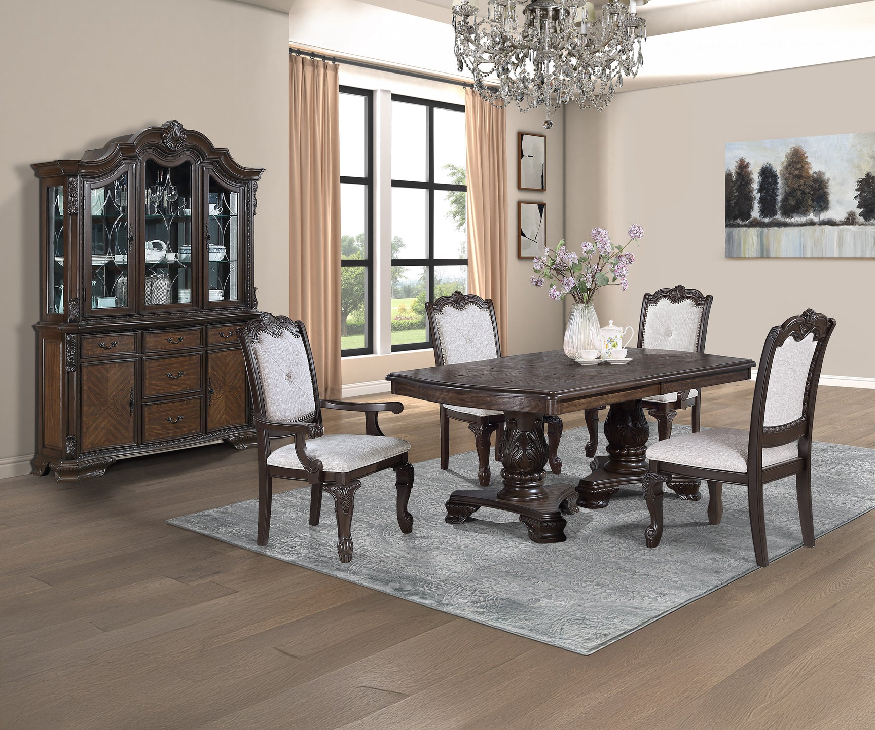 Room view of Kiera Coffee Brown Extendable Dining Room Set dining furniture