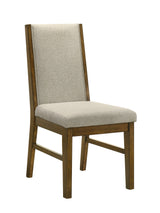 Close up of U-shaped leg on Hollister dining table