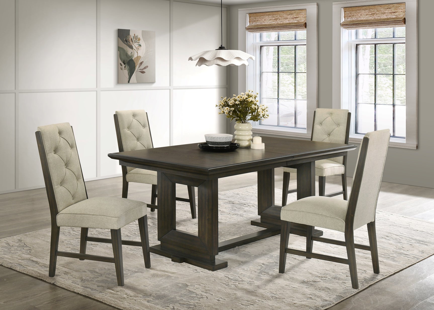 Herbert Gray Upholstered Tufted Rectangular Dining Room Set detail view