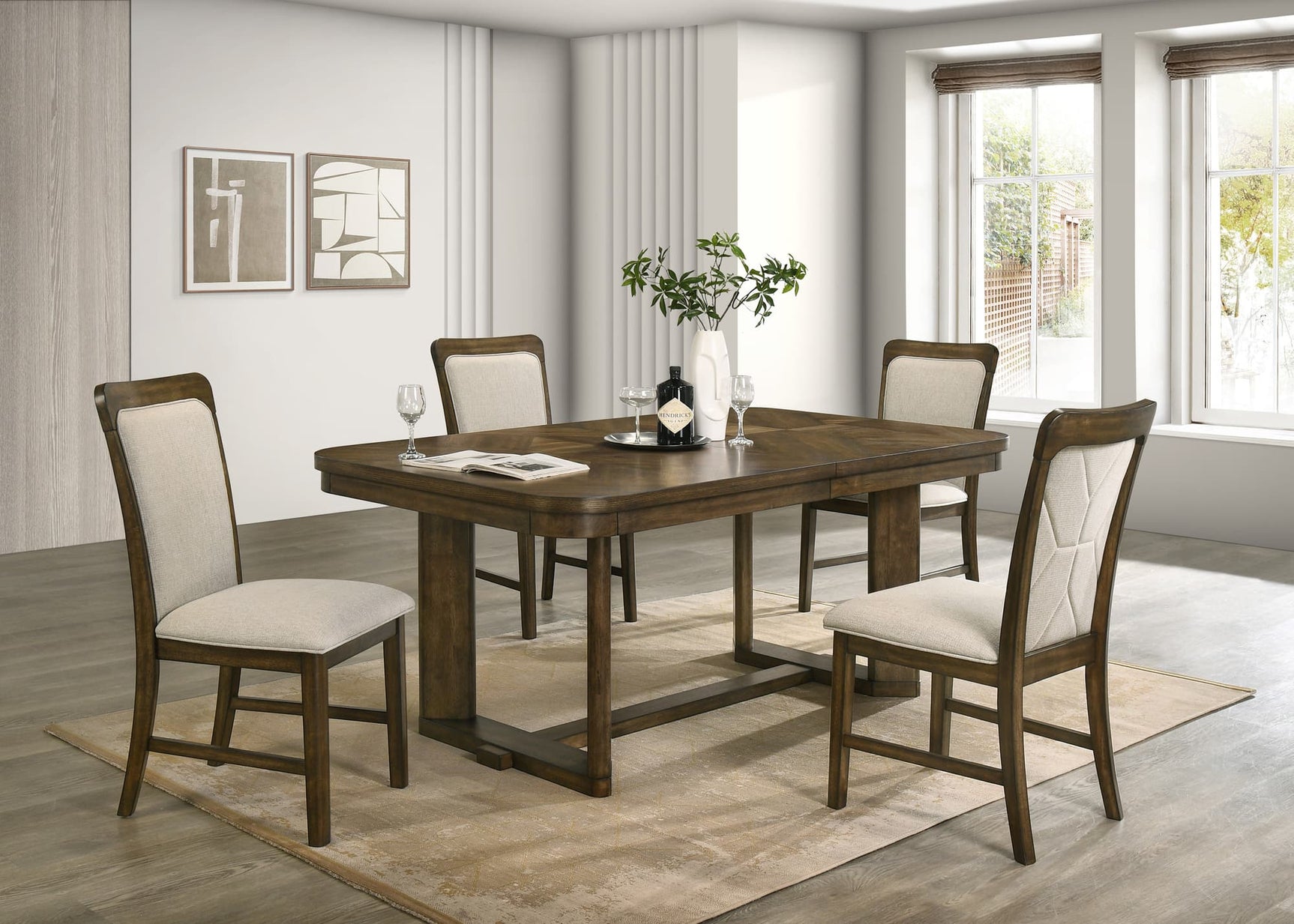 Broadmoor Light Gray Rectangular Dining Room Set with Chairs and Bench