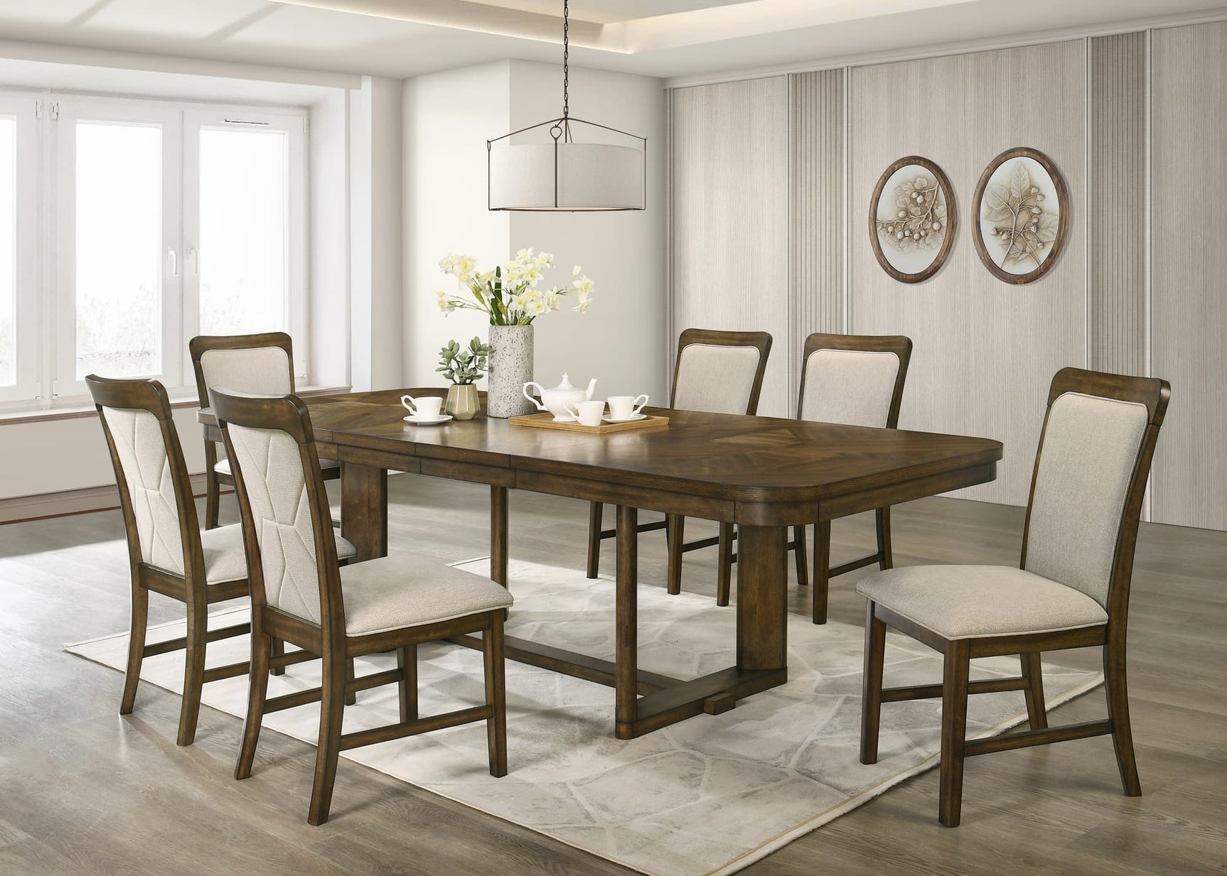 Broadmoor Light Gray Rectangular Dining Room Set with Chairs and Bench