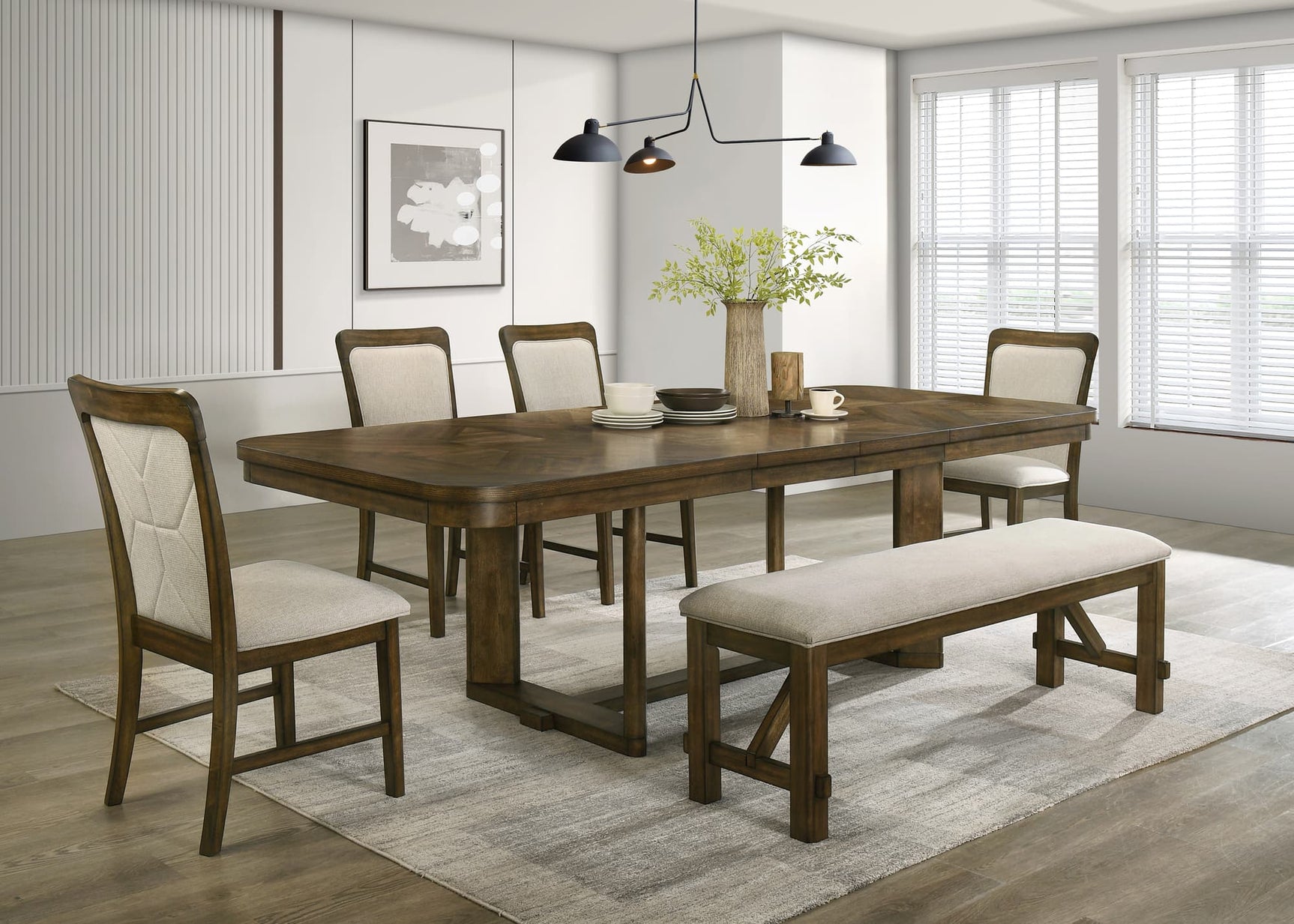 Broadmoor Light Gray Rectangular Dining Room Set with Chairs and Bench