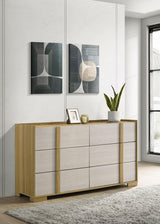 Hyland 6-drawer dresser with natural wood and white finish front view