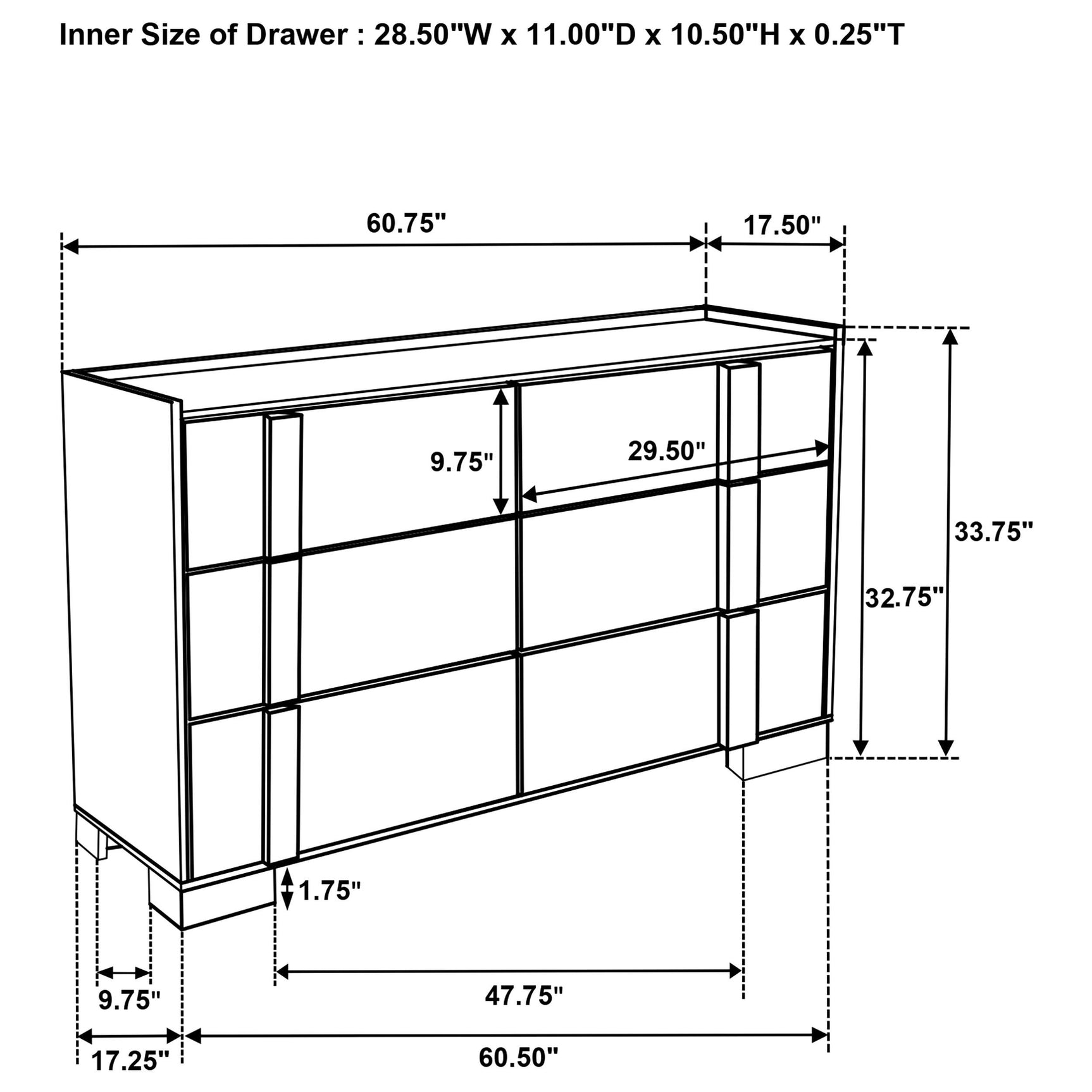 Hyland 6-drawer dresser with natural wood and white finish front view