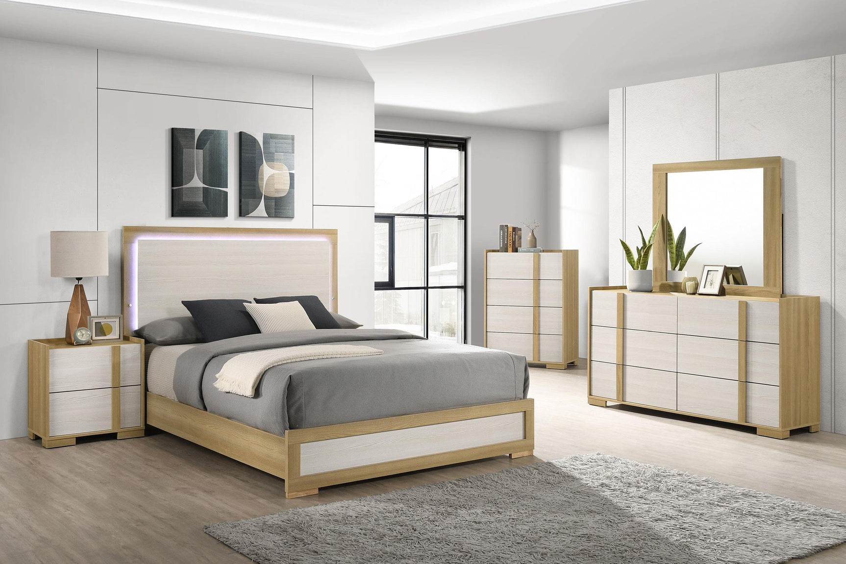 Hyland 6-drawer dresser with natural wood and white finish front view