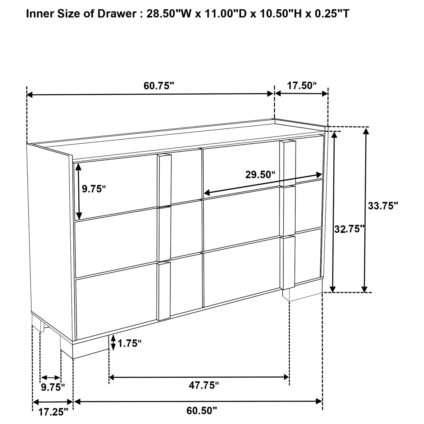 Hyland 6-drawer dresser with natural wood and white finish front view