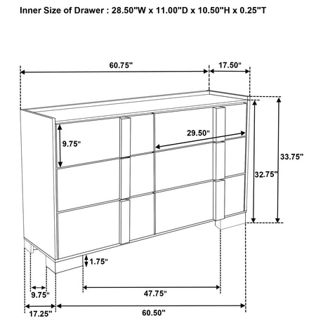 Hyland 6-drawer dresser with natural wood and white finish front view