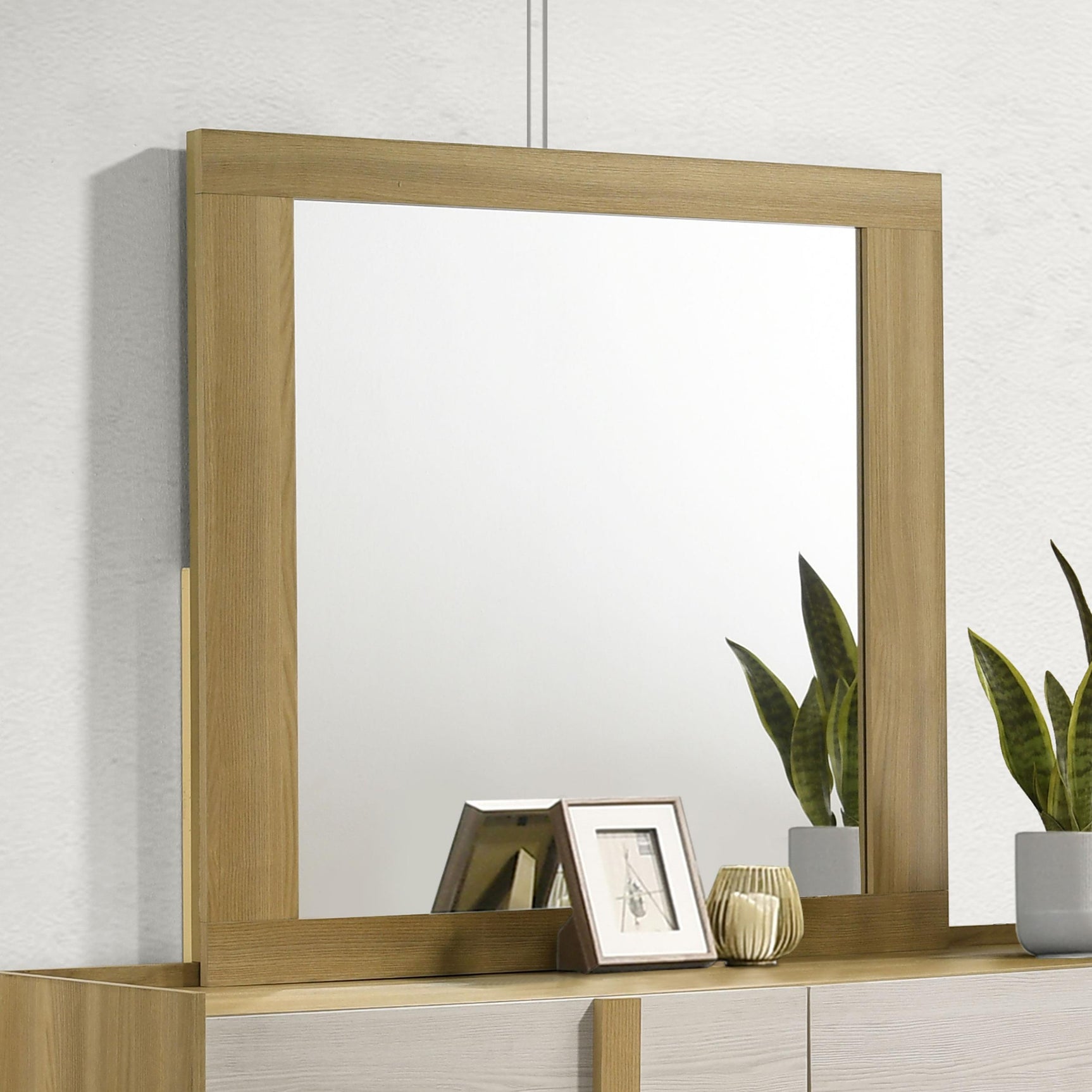 Hyland dresser mirror side angle showing thin frame