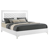 Close-up of LED light strip and tufted headboard