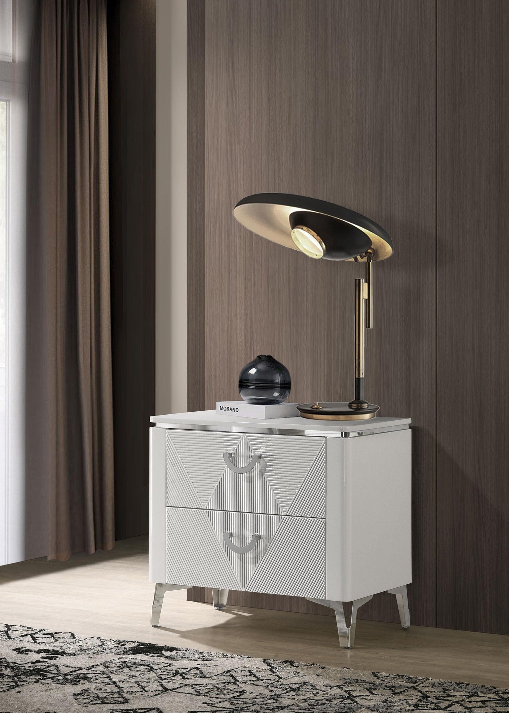 Cassia nightstand drawer detail with geometric texture
