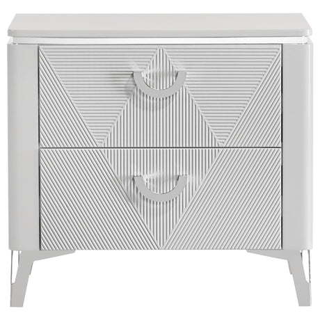 Side view of Cassia white high gloss nightstand