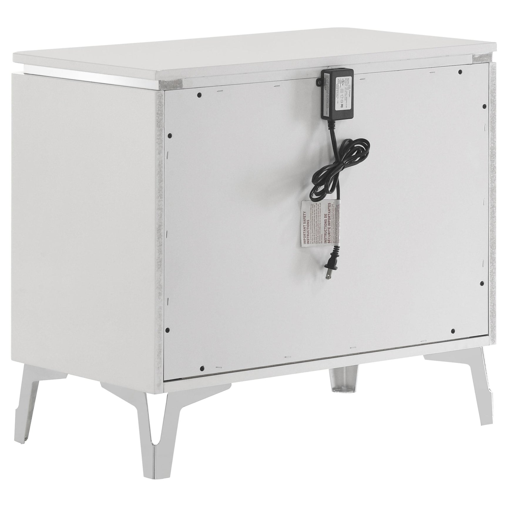 Back view showing built-in USB charging ports on Cassia nightstand