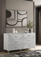Cassia dresser side angle showing slender legs and chrome pulls