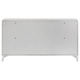 View of dresser polished chrome U-shaped drawer pulls