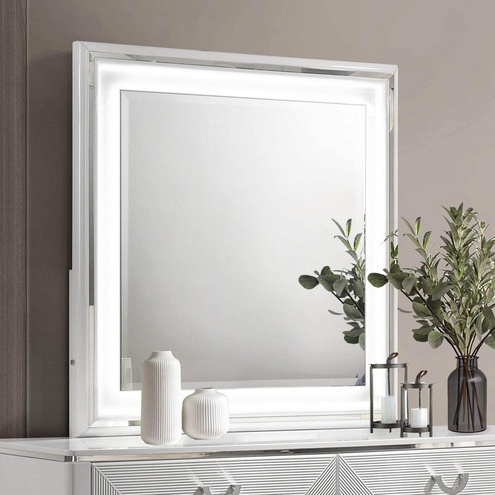 Cassia dresser mirror detail of LED lighting on front frame