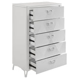 Cassia white high gloss 5-drawer bedroom chest front view