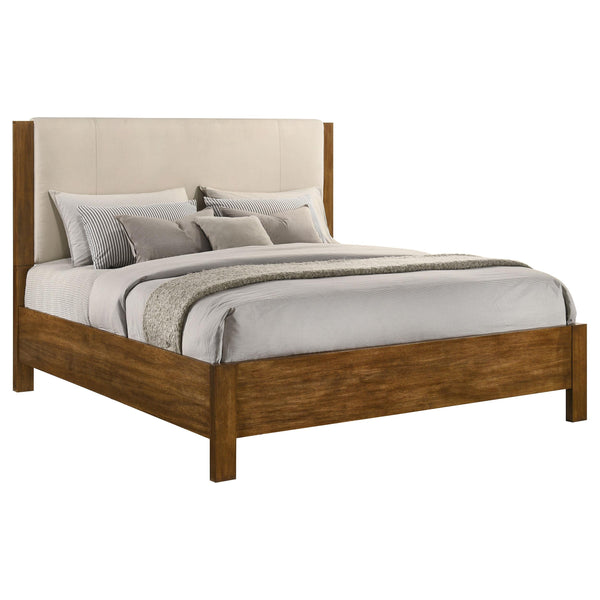 Side view of Adderley Eastern King Wood Panel Bed showing stout posts and low-profile footboard