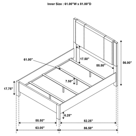 Adderley queen bed angled view showing wood and fabric upholstery