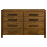 Side view of Adderley warm brown dresser showing drawer detail