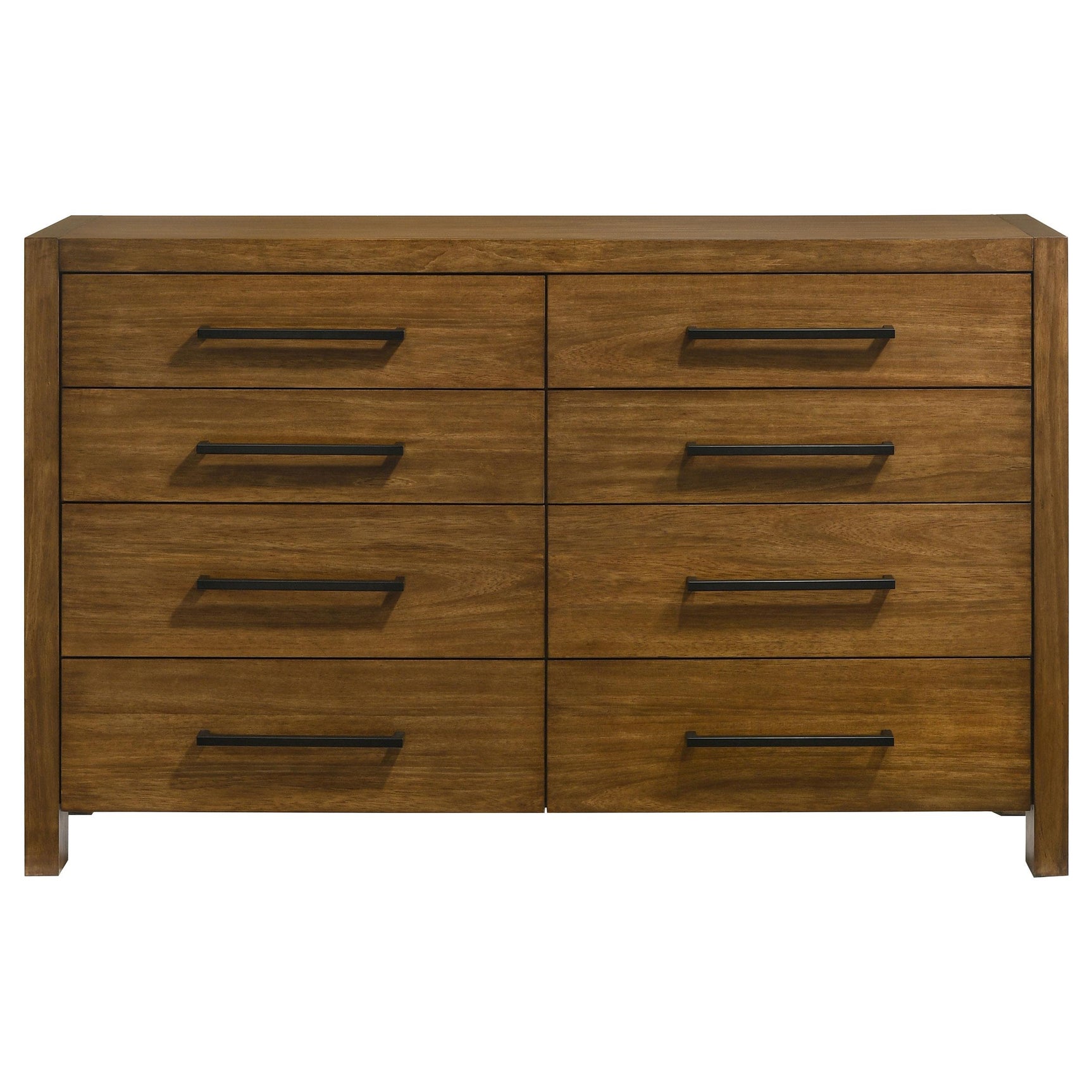 Side view of Adderley warm brown dresser showing drawer detail