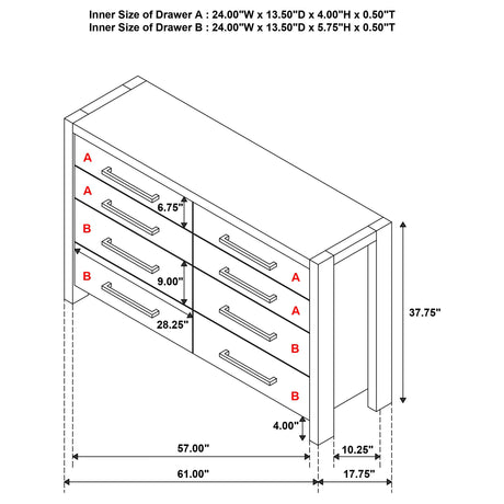 Full perspective view of dresser in bedroom setting