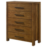 Top close-up of felt-lined drawer in chest