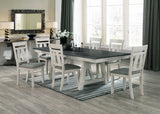 Detail of chalk gray extendable dining table surface