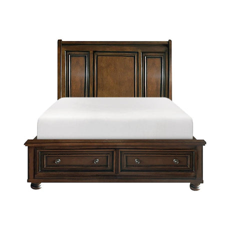 Cooper Sleigh Platform Bed front view in brown cherry finish