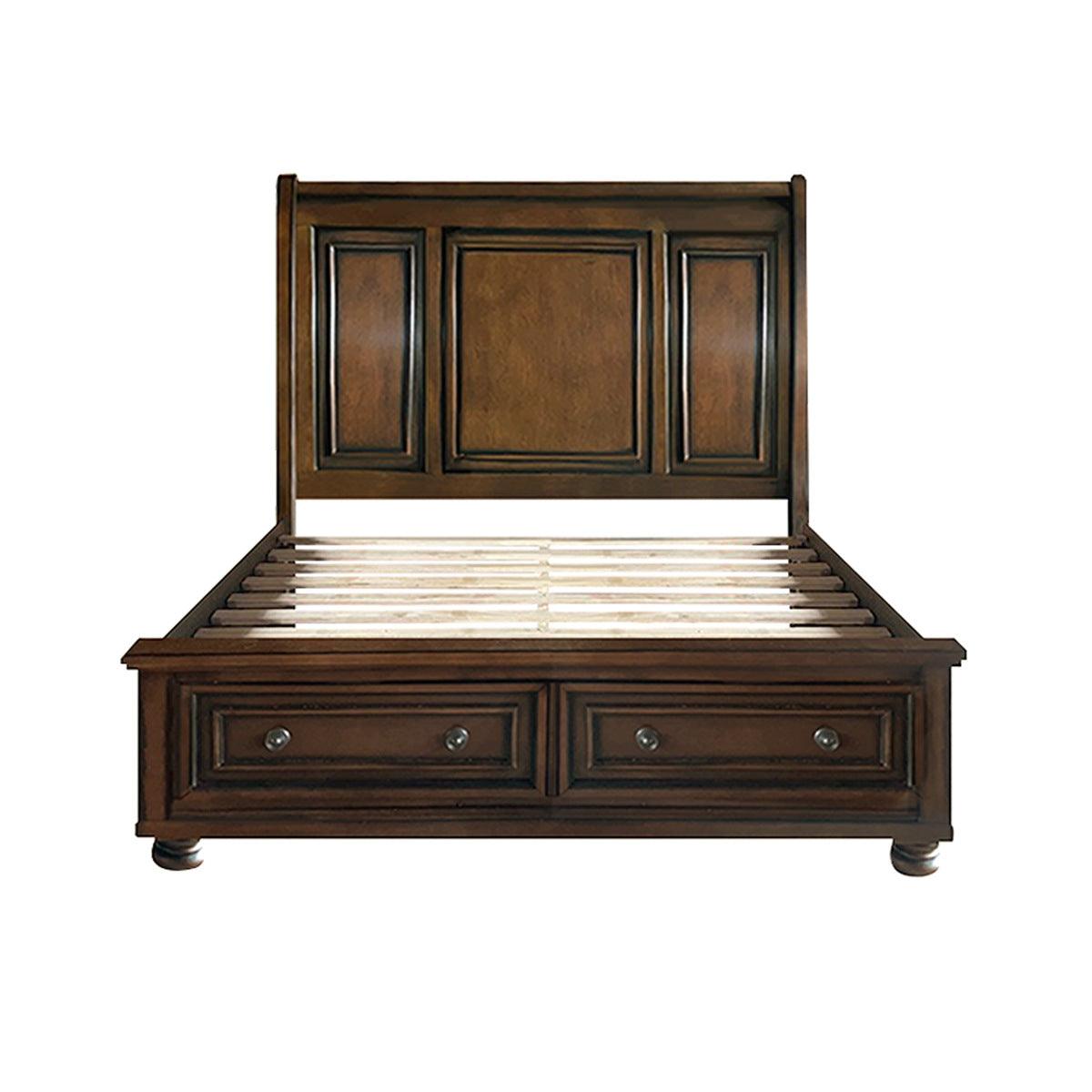 Top angle showing bed slats and wood finish