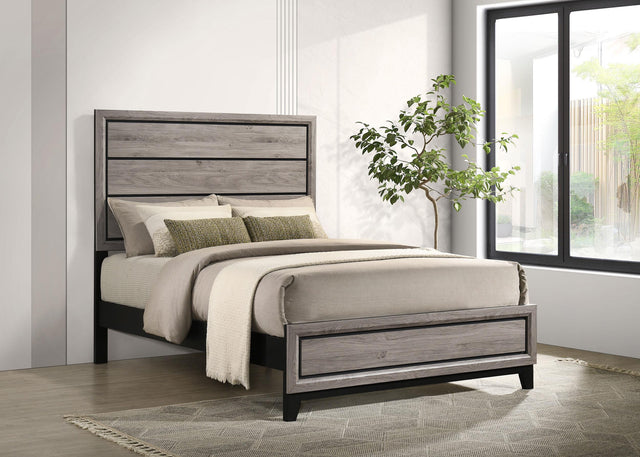 Watson Wood Full Panel Bed side profile in light taupe