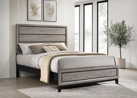 Watson Wood Queen Panel Bed angled view showing headboard grooves