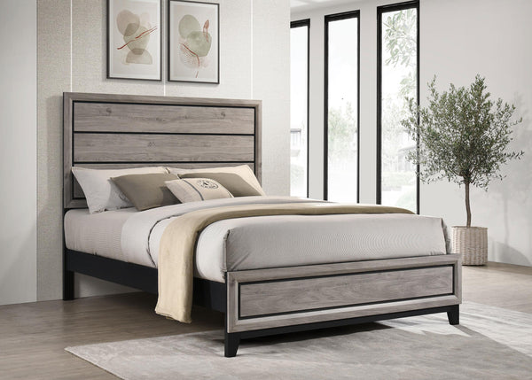 Watson Wood Queen Panel Bed angled view showing headboard grooves
