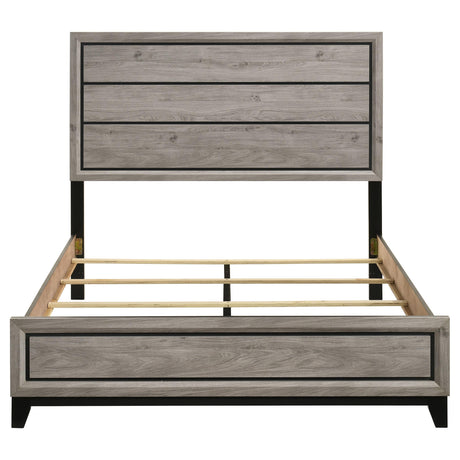 Close-up of vertical groove details on headboard