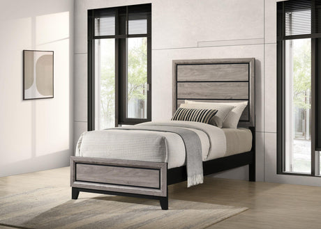 Watson Wood Twin Panel Bed light taupe, close-up of headboard