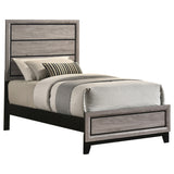 Light taupe twin bed frame side view