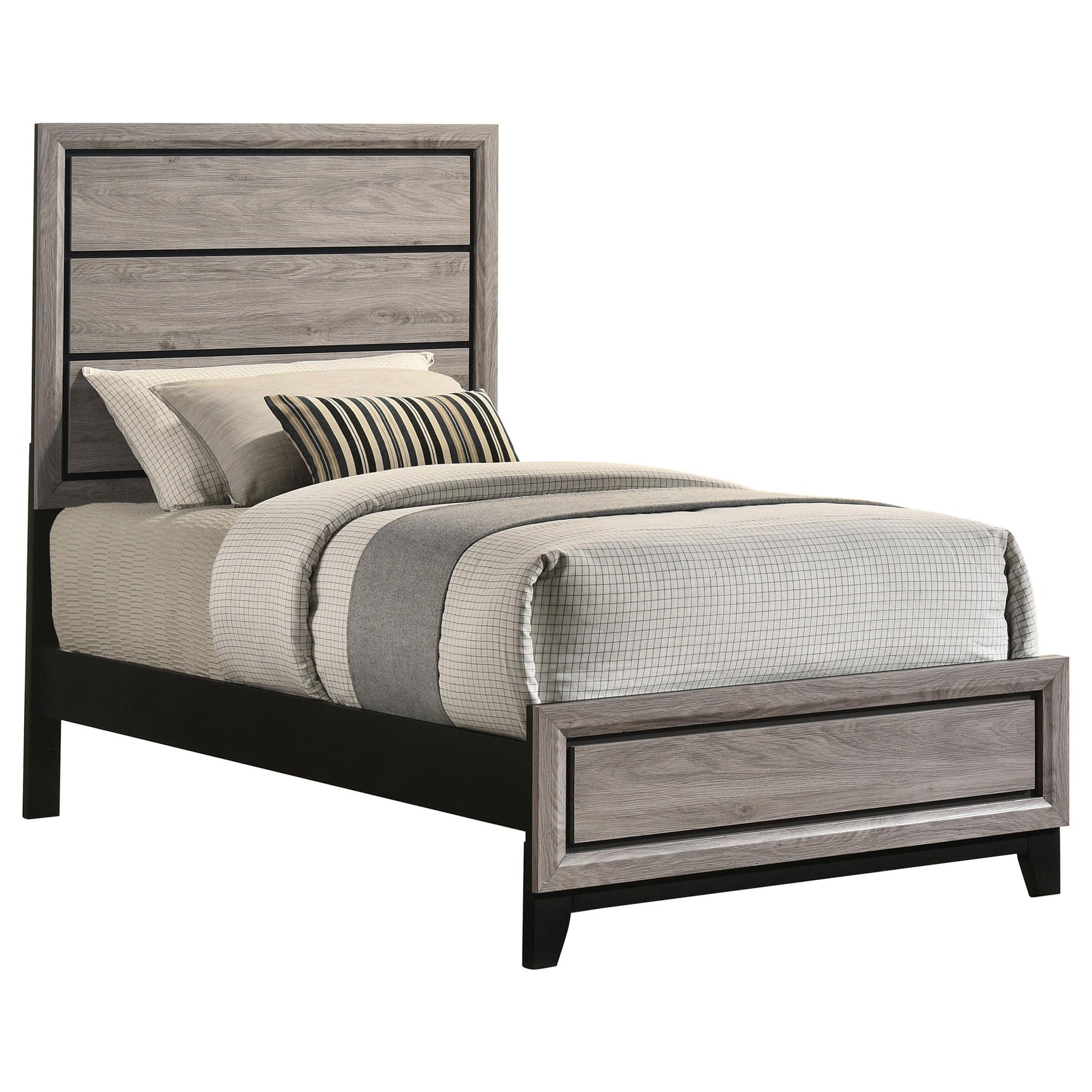Light taupe twin bed frame side view