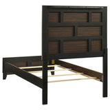 Rubberwood and engineered wood bed frame close-up