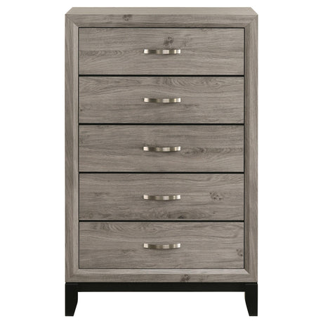Close-up of nickel hardware on Watson chest drawer