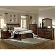 Complete Cumberland Brown Cherry King Sleigh Platform Bed assembled