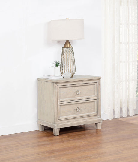 Side view of Pembroke nightstand showing two drawers