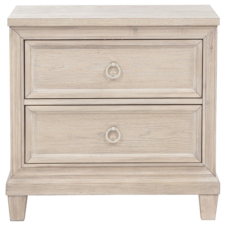 Close-up of polished nickel ring pull on Pembroke nightstand drawer