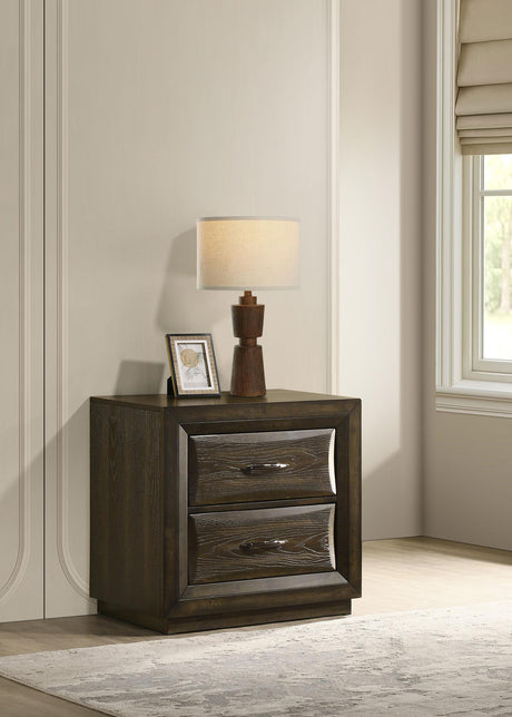 Nightstand drawer detail with black nickel pull