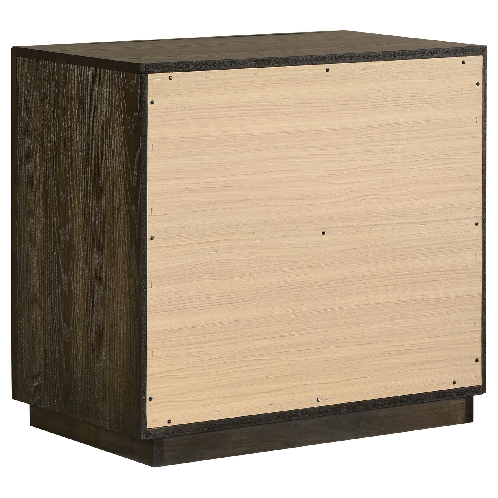 Dark oak nightstand showcasing beveled drawer fronts