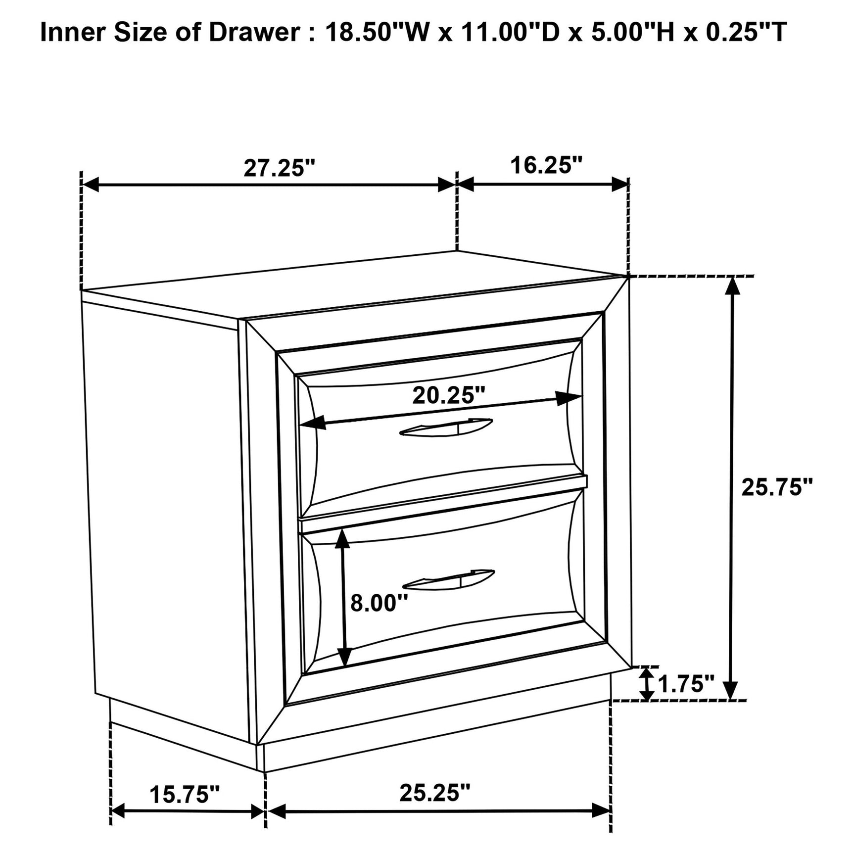 Fully closed drawers of Atlas nightstand