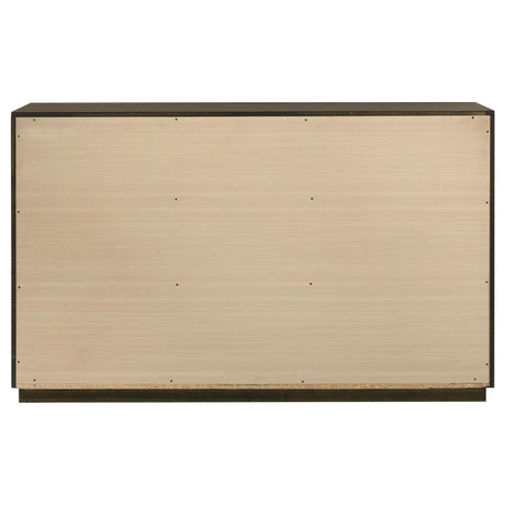 Close-up of oak-grain embossed veneer surface